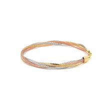 Load image into Gallery viewer, 18K Gold Bracelet Tricolor Soft Mesh Flexible Bangle 6.25 inches 1.8 grams - Rafant