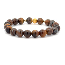 Load image into Gallery viewer, 18K Gold Money Ball Lucky Charm Beads Bracelet Gemstones Tiger's Eye 8mm - Rafant