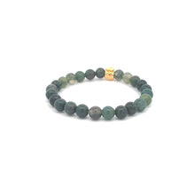 Load image into Gallery viewer, 18K Gold Money Bag Charm Bracelet Natural Moss Agate Gemstones 6mm - Rafant