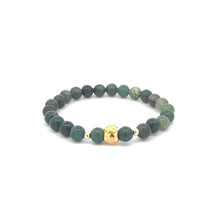 Load image into Gallery viewer, 18K Gold Money Bag Lucky Charm Beads Bracelet Gemstones Moss Agate 6mm - Rafant