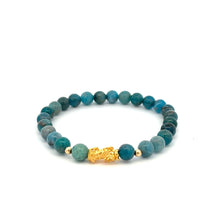 Load image into Gallery viewer, 18K Gold Dragon Pixiu Piyao Lucky Charm Beads Bracelet Gemstones Apatite 6mm - Rafant