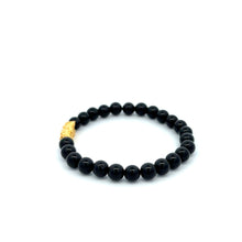 Load image into Gallery viewer, 24K Gold Piyao Pixiu Lucky Charm Bracelet Gemstones Black Onyx 6mm - Rafant