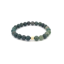 Load image into Gallery viewer, Natural Moss Agate 6mm Stretchable Bracelet 18k Gold Bead Charm - Rafant