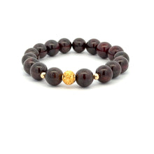 Load image into Gallery viewer, 18K Gold Money Ball Lucky Charm Beads Bracelet Gemstones Garnet 8-8.5mm - Rafant