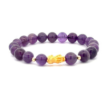 Load image into Gallery viewer, 18K Gold Dragon Pixiu Piyao Lucky Charm Beads Bracelet Gemstones Amethyst 8mm - Rafant