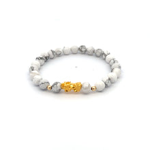 Load image into Gallery viewer, 18K Gold Dragon Pixiu Piyao Lucky Charm Beads Bracelet Gemstones White Howlite 6mm - Rafant