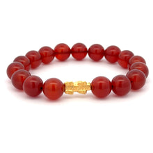 Load image into Gallery viewer, 24K Gold Piyao Pixiu Dragon Lucky Charm Bracelet Gemstones Birthstones Carnelian 9.5 - 10mm S7" - Rafant