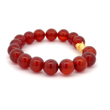 Load image into Gallery viewer, 24K Gold Piyao Pixiu Dragon Lucky Charm Bracelet Gemstones Birthstones Carnelian 9.5 - 10mm S7" - Rafant