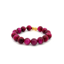 Load image into Gallery viewer, 18K Gold Dragon Pixiu Piyao Lucky Bracelet Beads Gemstone Pink Tiger's Eye 10mm - Rafant