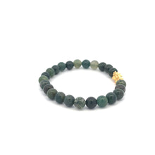 Load image into Gallery viewer, 18K Gold Pixiu Piyao Bracelet Elastic Natural Gemstones Moss Agate 6mm - Rafant