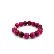 Load image into Gallery viewer, 18K Gold Dragon Pixiu Piyao Lucky Bracelet Beads Gemstone Pink Tiger's Eye 10mm - Rafant