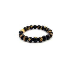 Load image into Gallery viewer, 24K Gold Piyao Pixiu Lucky Charm Bracelet Gemstones Black Agate 7.5mm - Rafant