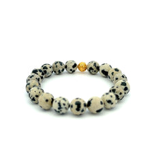 Load image into Gallery viewer, 18K Gold Money Ball Lucky Bracelet Gemstones Dalmatian Jasper 8mm - Rafant