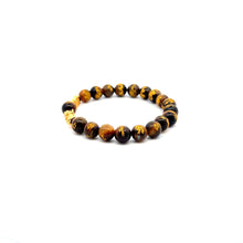 Load image into Gallery viewer, 18K Gold Dragon Pixiu Double Piyao Lucky Charm Bracelet Gemstones Tiger's Eye Carved 8mm - Rafant