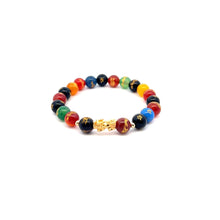 Load image into Gallery viewer, 18K Gold Dragon Pixiu Piyao Lucky Charm Beads Bracelet Gemstones Agate Multicolor 8mm - Rafant