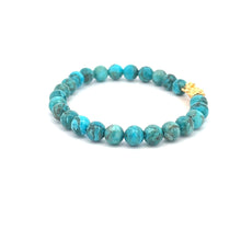 Load image into Gallery viewer, 18K Gold Pixiu Piyao Bracelet Natural Gemstones Turquoise 6mm Elastic Bracelet - Rafant