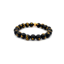 Load image into Gallery viewer, 18K Gold Coin Ball Lucky Charm Bracelet Gemstones Black Agate 7.5-8mm - Rafant