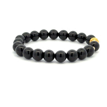 Load image into Gallery viewer, 18K Gold Money Ball Lucky Charm Beads Bracelet Gemstones Obsidian 8mm - Rafant