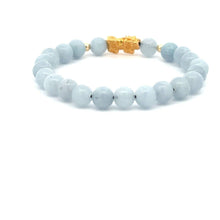 Load image into Gallery viewer, 18K Gold Dragon Pixiu Piyao Lucky Charm Beads Bracelet Gemstones Aquamarine 6mm - Rafant