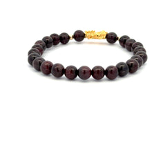 Load image into Gallery viewer, 18K Gold Dragon Pixiu Piyao Lucky Charm Beads Bracelet Gemstones Garnet 6mm - Rafant