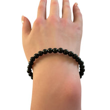 Load image into Gallery viewer, 18K Gold Money Coin Ball Lucky Bracelet Gemstones Obsidian 6mm Size 6.5 inches