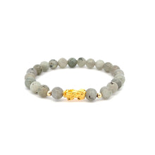 Load image into Gallery viewer, 18K Gold Dragon Pixiu Piyao Lucky Charm Beads Bracelet Gemstones Labradorite 6mm - Rafant