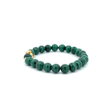 Load image into Gallery viewer, 18K Gold Money Bag Lucky Charm Beads Bracelet Gemstones Malachite 7mm - Rafant