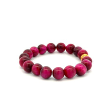 Load image into Gallery viewer, 18K Gold Money Coin Ball Good Luck Charm Bracelet Gemstones Tiger's Eye 8mm - Rafant