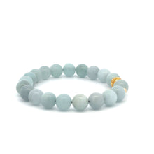 Load image into Gallery viewer, 18K Gold Money Ball Lucky Charm Beads Bracelet Gemstones Aquamarine 8mm - Rafant