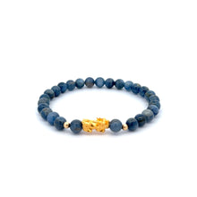 Load image into Gallery viewer, 18K Gold Dragon Pixiu Piyao Lucky Charm Beads Bracelet Gemstones Kyanite 6mm - Rafant