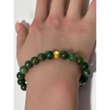 Load image into Gallery viewer, 24K Gold Money Bag Lucky Charm Stretchable Bracelet Gemstones Natural African Jade 8mm Size 6.5" - Rafant