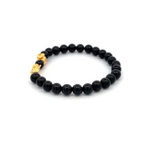 Load image into Gallery viewer, 18K Gold Dragon Pixiu Piyao Money Bag Lucky Charm Bracelet Gemstones Onyx 6mm - Rafant