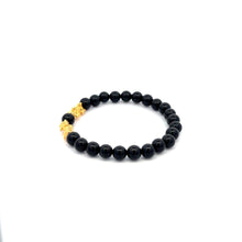 Load image into Gallery viewer, 18K Gold Dragon Pixiu Double Piyao Lucky Charm Bracelet Gemstones Onyx 6mm - Rafant