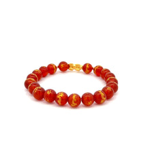 Load image into Gallery viewer, 18K Gold Dragon Pixiu Piyao Lucky Charm Beads Bracelet Gemstones Red Agate 8mm - Rafant