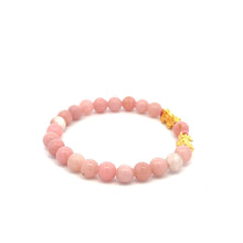 Load image into Gallery viewer, 18K Gold Dragon Pixiu Double Piyao Lucky Charm Bracelet Gemstones Pink Opal 6mm - Rafant