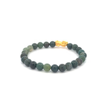 Load image into Gallery viewer, 24K Gold Piyao Pixiu Lucky Charm Bracelet Gemstones Moss Agate 6mm - Rafant