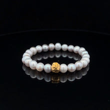 Load image into Gallery viewer, 18K Gold Money Bag Stretch Bracelet Gemstones Natural Freshwater Light Grey Pearl - Rafant