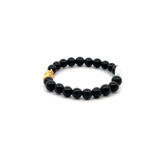 Load image into Gallery viewer, 18K Gold Pixiu Piyao Bracelet Natural Onyx Gemstones 6mm MOP Evil Eye - Rafant
