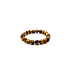Load image into Gallery viewer, 18K Gold Money Bag Lucky Charm Bracelet Tiger's Eye Carved Gemstones 8mm - Rafant