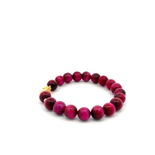 Load image into Gallery viewer, 18K Gold Dragon Pixiu Piyao Lucky Bracelet Beads Gemstone Pink Tiger's Eye 8mm - Rafant