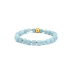 Load image into Gallery viewer, 18K Gold Money Bag Lucky Charm Beads Bracelet Gemstones Aquamarine 6mm - Rafant