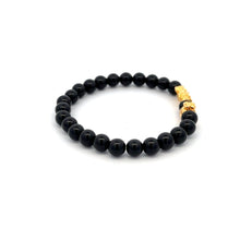 Load image into Gallery viewer, 18K Gold Dragon Pixiu Piyao Money Bag Lucky Charm Bracelet Gemstones Onyx 6mm - Rafant