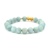 Load image into Gallery viewer, 18K Gold Dragon Pixiu Piyao Lucky Charm Beads Bracelet Gemstones Aquamarine 8mm - Rafant