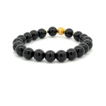 Load image into Gallery viewer, 18K Gold Money Ball Lucky Charm Beads Bracelet Gemstones Obsidian 8mm - Rafant