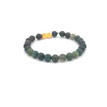 Load image into Gallery viewer, 18K Gold Dragon Pixiu Piyao Lucky Charm Beads Bracelet Gemstones Moss Agate 6mm - Rafant