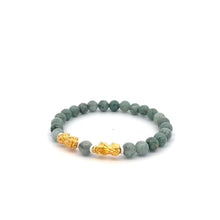 Load image into Gallery viewer, 18K Gold Dragon Pixiu Double Piyao Lucky Charm Bracelet Gemstones Burmese Jade 6mm - Rafant