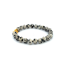 Load image into Gallery viewer, 18K Gold Dragon Pixiu Piyao Lucky Charm Bracelet Gemstones Dalmatian Jasper 6mm - Rafant