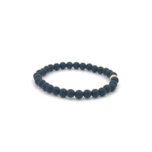 Load image into Gallery viewer, Gemstones Matte Onyx 4mm Stretchable Bracelet 14k Gold Bead Charm