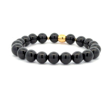 Load image into Gallery viewer, 18K Gold Money Bag Lucky Charm Beads Bracelet Gemstones Obsidian 8mm - Rafant