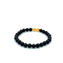 Load image into Gallery viewer, 24K Gold Piyao Pixiu Lucky Charm Bracelet Gemstones Black Onyx 6mm - Rafant